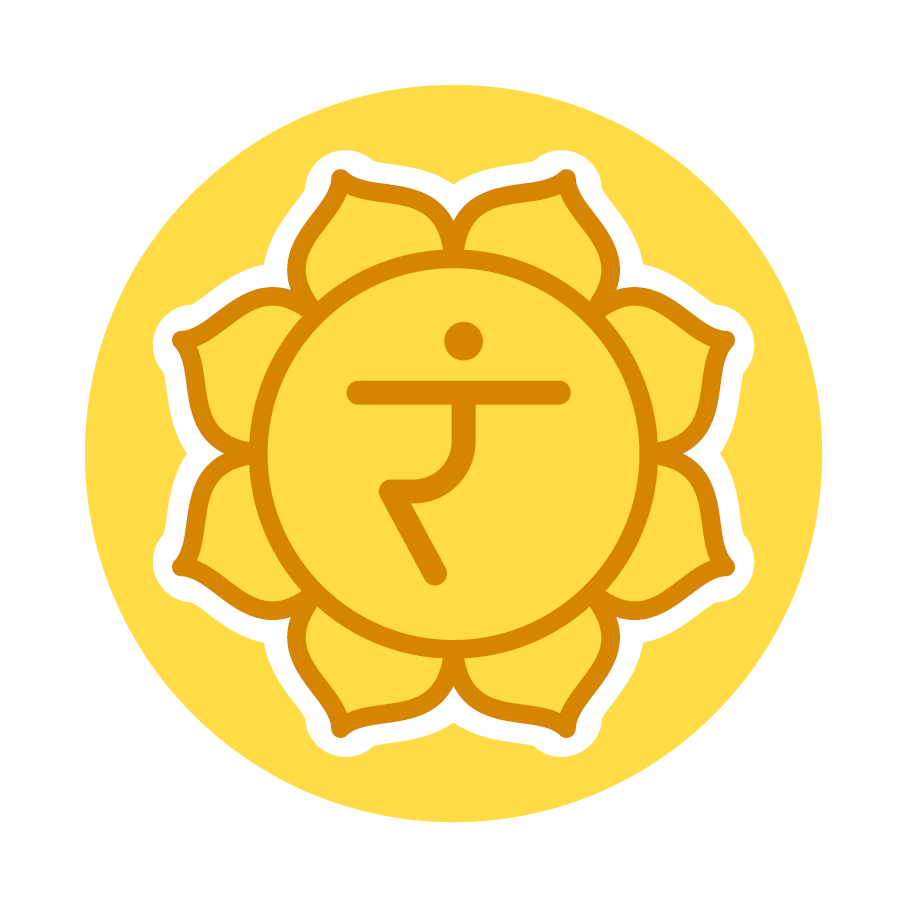 Gelbes Chakra mit Symbol und Blütenblättern